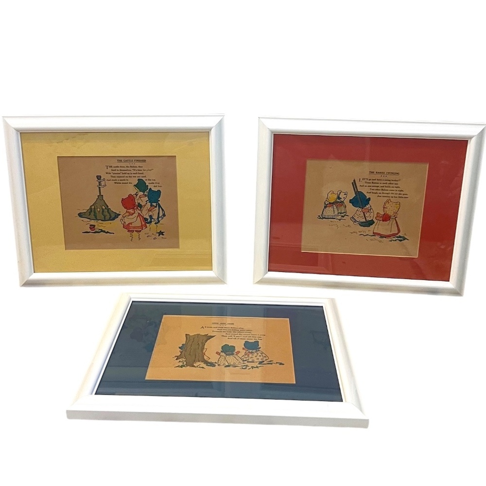 Set Of 3 Vintage Framed Nursery Art "THE CASTLE IS FINISHED" HIDE & SEEK"